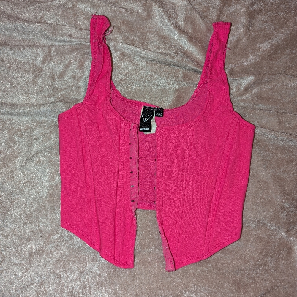 Women's Pink Lace Trim Top